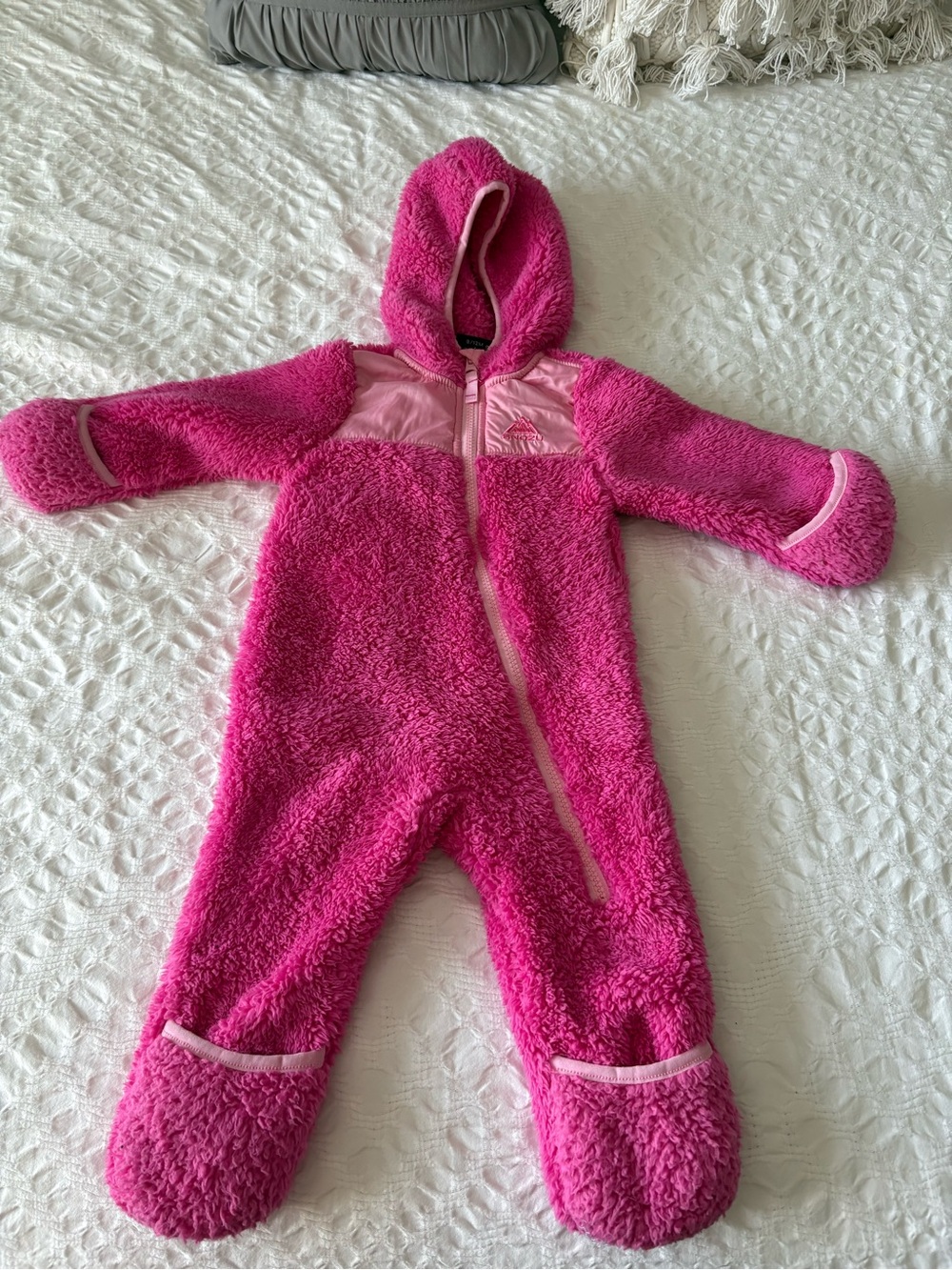 Snozu Hot Pink Sherpa Hooded Baby One-Piece Footie 9-12m